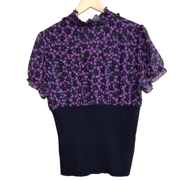 INC International Concepts Silk Floral Short Ruffle Trim Puff Sleeve Blouse New - Picture 2 of 6